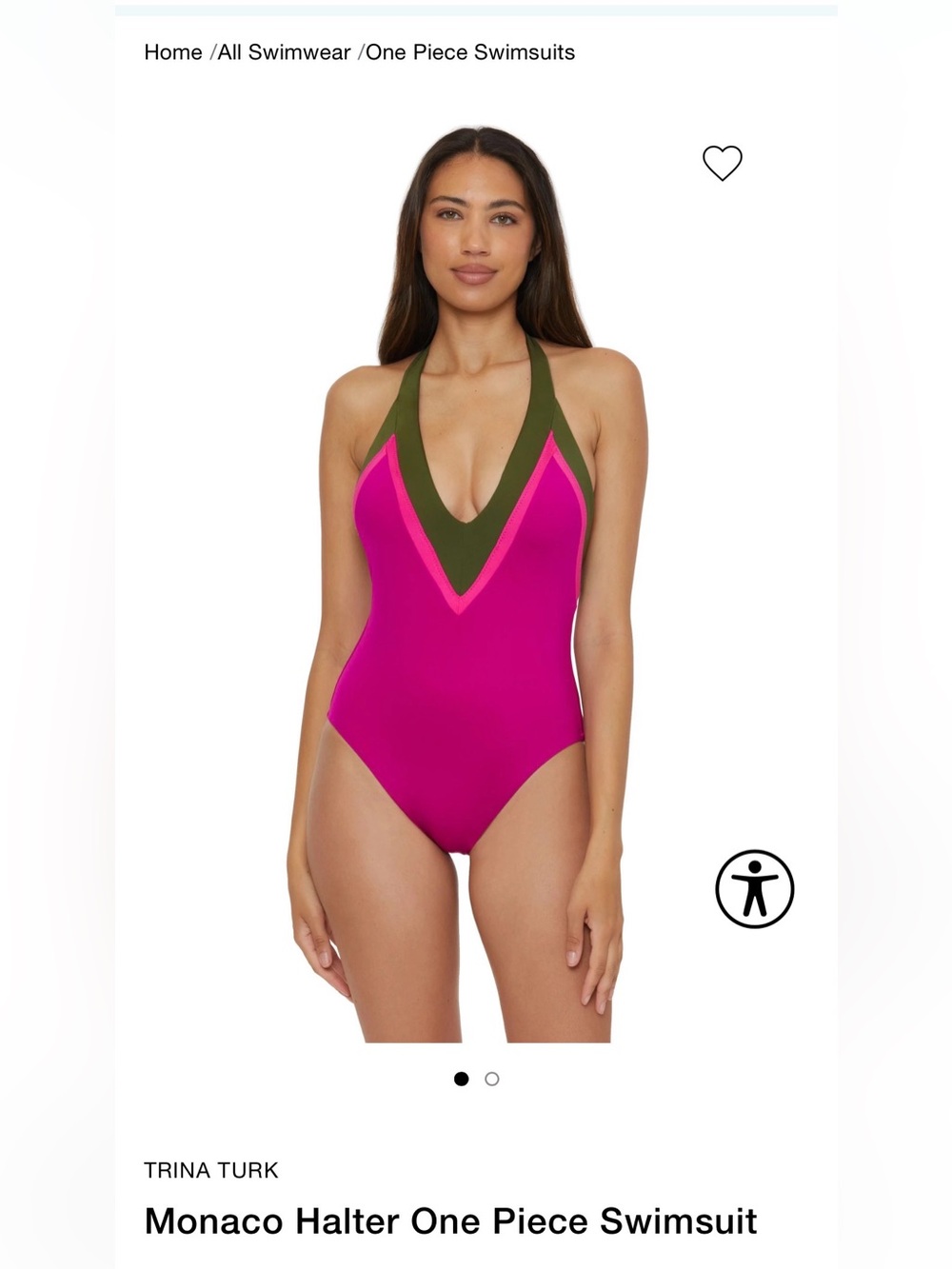 Trina Turk Fuchsia & Olive Halter One-Piece Swimsuit